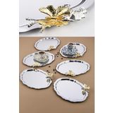 6 Adet Oval Kelebek Aksesuarlı Kahve-çay Servis Ve Sunum Tepsisi 25x20 Cm (Gümüş)