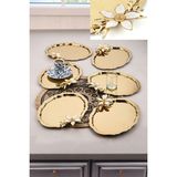 6 Adet Oval Papatya Çiçekli Kahve-Çay Servis ve Sunum Tepsisi 25 cm x 20 cm - Gold