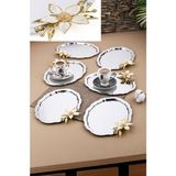 6 Adet Oval Papatya Çiçekli Kahve-Çay Servis ve Sunum Tepsisi 25 cm x 20 cm - Gümüş