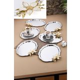 6 Adet Oval Papatya Çiçekli Kahve-çay Servis Ve Sunum Tepsisi 25x20 Cm