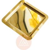 6 Adet Parlak Çift Taraflı Gold Altın Kare Paslanmaz Çelik Kahve Servis Sunum Tepsi (21X21CM) - 1 Adet