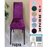 6 Adet Parlak Kadife Kumaş Sandalye Kılıfı Yıkanabilir Likralı Esnek Lastikli, Sandalye Örtü - 55 x 120 cm - Fuşya