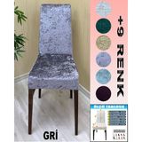6 Adet Parlak Kadife Kumaş Sandalye Kılıfı Yıkanabilir Likralı Esnek Lastikli, Sandalye Örtü - 55 x 120 cm - Gri