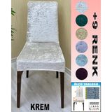 6 Adet Parlak Kadife Kumaş Sandalye Kılıfı Yıkanabilir Likralı Esnek Lastikli, Sandalye Örtü - 55 x 120 cm - Krem