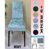 6 Adet Parlak Kadife Kumaş Sandalye Kılıfı Yıkanabilir Likralı Esnek Lastikli, Sandalye Örtü - 55 x 120 cm - Mint