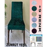 6 Adet Parlak Kadife Kumaş Sandalye Kılıfı Yıkanabilir Likralı Esnek Lastikli, Sandalye Örtü - 55 x 120 cm - Zümrüt
