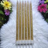 6 Adet Parlak Simli Gold Mum 17 cm Simli Gold Pasta Mumu Simli Gold Doğum Günü Mumu