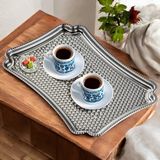 6 Adet Paslanmaz Çelik Dekoratif Servis Tepsisi, Çelik Tepsi, 28X19 Cm, Gümüş Renk, Kahve Çay Sunum Söz Nişan Tepsi - standart