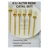 6 Adet Paslanmaz Çelik Gold Titanyum Kaplama Yemek Çatalı
