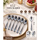 6 Adet Paslanmaz Çelik Kaliteli Şık Uzun Ömürlü Tatlı Kaşığı-Lüks Kaşık Seti