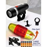 6 Adet Pil Dahil Bisiklet Lambası Ve Stop Lambası Takımı Ön Arka 5 Led Ön Far 5 Led Arka Stop Lambası