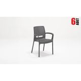 6 Adet Rattan Kollu Antrasit Sandalye Balkon Bahçe Teras Antrasit