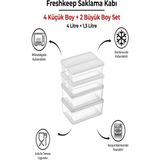 6 Adet Saklama Kabı (2 Büyük-4 Orta Boy) 4 Litre + 1,3 Litre Derin Dondurucu Mikrodalga Uyumlu - Ekru
