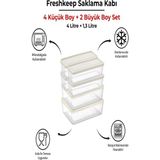 6 Adet Saklama Kabı (2 Büyük-4 Orta Boy) 4 Litre + 1,3 Litre Derin Dondurucu Mikrodalga Uyumlu - Şampanya