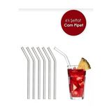 6 Adet Şeffaf Cam Pipet-Eğimli Cam Pipet Paslanmaz Çelik Çok Renkli