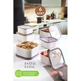 6 Adet Sızdırmaz Erzak Saklama Kabı 3X1,1 Lt. 3X2 Lt.bej-Mikrodalga Girebilen Saklama Kabı