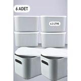 6 Adet Storage 6.2 Lt Gri Cok Amacli Dolap Ici Duzenleyici Kapakli Kutu Dekoratif Saklama Kutusu
