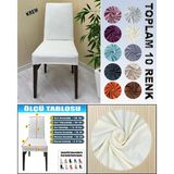 6 Adet Süet Detaylı Angora Kumaş Sandalye Kılıfı Yıkanabilir Likralı Esnek Lastikli, Sandalye Örtü - 55 x 120 cm - Krem