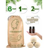 6 Adet Top ve 2 Adet Koku - Çamaşır Yün Kurutma Topu ve Koku Seti - Kurutma Makinesi Için Xl Boy