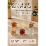 6 Adet Üzüm Desenli Borosilikat Cam Bardak Seti 200 Ml Kulplu Çay, Kahve, Soğuk Kahve Ve Meşrubat Bardağı Şeffaf