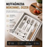 6 Bölmeli Çekmece İçi Kaşıklık, Plastik Çatal Bıçak Organizeri, Mutfak Düzenleyici Beyaz S-11003