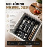 6 Bölmeli Çekmece İçi Kaşıklık, Plastik Çatal Bıçak Organizeri, Mutfak Düzenleyici Gri S-11003