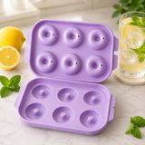 6 Bölmeli Kapaklı Donut Buzluk, Plastik Donut Şekilli Buz Kalıbı, Mor