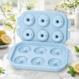 6 Bölmeli Kapaklı Donut Buzluk, Plastik Donut Şekilli Buz Kalıbı,Mavi