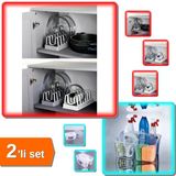 6 Bölmeli Tencere Kapağı Organizeri + Buzdolabı Düzenleyici Sepet Caddy - Pratik 2Li Set T17045