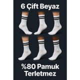 6 Çift Beyaz Siyah Çizgili Desenli Tenis Çorap Sporcu Çorabı Uzun Erkek Spor Çorap