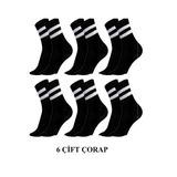 6 Çift Erkek Çorap Siyah Tenis Spor Çorabı Kolej Desenli