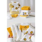 6 Çift Smile Desenli Turuncu Beyaz Soket Çorap Renkli Unisex Kolej Çoraplar 6 Adet - 4