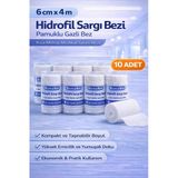 6 cm x 4 M Hidrofil Sargı Bezi Pamuklu Gazlı Bez Kısa Metraj Medikal Sarım Bezi 10 Adet