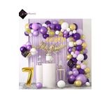 6 Harf Isimli 7 Yaş Macaron Mor Balon Zinciri Seti Gölge Mor Altın Balon Dekorasyon