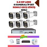 6 Kameralı Set - 5mp Sony Lensli 4.0 Mp Ip Gece Görüşlü Güvenlik Kamerası Sistemi - 1U3R767F28 - Gece Görüşü