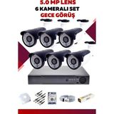 6 Kameralı Set - 5mp Sony Lensli Full Hd Gece Görüşlü Güvenlik Kamerası Sistemi - Bsrhomevow - Renk