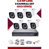 6 Kameralı Set - 5mp Sony Lensli Full Hd Gece Görüşlü Güvenlik Kamerası Sistemi - Rooffzjnh2 - Led