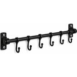 6 Kancalı Duvar Askısı Siyah Metal Askılık – Yapışkanlı ve Vidalı Montaj Seçeneği, Çok Amaçlı Fincan Askısı, Mutfak Banyo Kapı Arkası Askılık, Havluluk, Anahtarlık Organizer 50 cm
