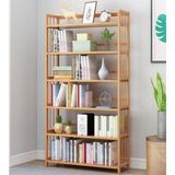 6 Katlı Bambu Raf Kitaplık 78X23X149,5 cm Çok Amaçlı Düzenleyici Dekoratif Organizer - Çok Renkli - Beyaz - Gold