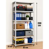 6 Katlı Çelik Elektrostatik Raf Sistemi, Depo, Arşiv, Kiler, Dosya, Market, Ayakkabı, Çiçek, Rafı Boyut: 31X93X200 cm Kalınlık: 0,70 mm - Gri