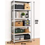 6 Katlı Çelik Elektrostatik Raf Sistemi, Dosya, Market, Ayakkabı, Çiçek, Depo, Arşiv, Kiler Rafı Boyut: 43X93X200 cm Kalınlık: 0,70 mm - Gri