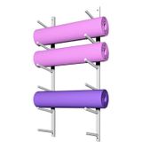 6 Katmanlı Duvara Monte Yoga Mat Rafı, Ev ve Spor Salonu için Yerden Tasarruflu Metal Depolama Çözümü, Egzersiz Paspasları ve Aksesuarlarını Düzenlemek için Dayanıklı Rulo Tasarımı