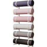 6 Katmanlı Duvara Monte Yoga Mat Rafı - Metal Organizatör Rafı, Ev Spor Salonu, Stüdyo, Fitness Odası için 40" Yoga Mat Tutucu - Yerden Tasarruflu Depolama Çözümü (Beyaz)
