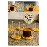 6 Kişilik 12 Parça Bambu Tabaklı Türk Kahve Fincan Takımı Seti 100 Ml