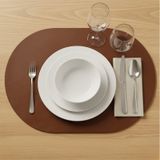 6 Kişilik 12 Parça Kahverengi Tam Oval Deri Amerikan Servis Supla 33x44 Cm-kolay Silinir Supla