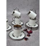 6 Kişilik 12 Parça Porselen Türk Kahve Fincan Takımı 110 ml Sılver See - Gümüş