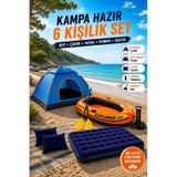 6 Kişilik Çadır Yatak 2 Kişilik Şişme Bot Kamp Seti Mavi