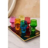 6 Kişilik Cam Elmas Ayaklı Renkli Kahve Yanı Bardağı Bardak 50ml Çok Renkli