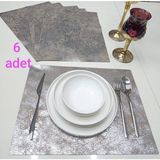 6 Kişilik Dikdörtgen Suni Deri Amerikan Servis Supla PLACEMAT/30 x 40 cm /6 Parça - Pastel Gri