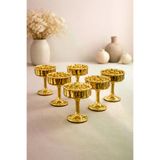 6 Kişilik Gold Kaplama Cam Kahve Yanı Lokumluk - Kahvaltılık Kase - Sunumluk - 50ml